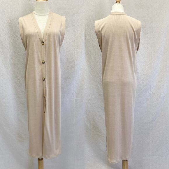 Zara tan ribbed button up sleeveless midi Lagenlook dress/duster size Medium - Picture 1 of 10